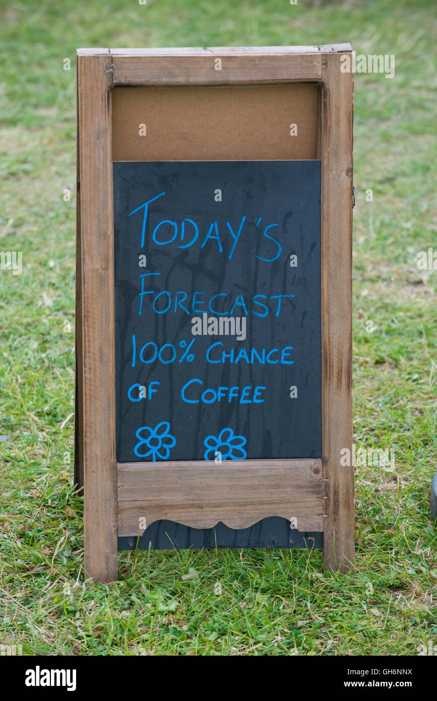 Blackboard advertising coffee at the  2016 Silverstone Classic event, England, UK Stock Photo