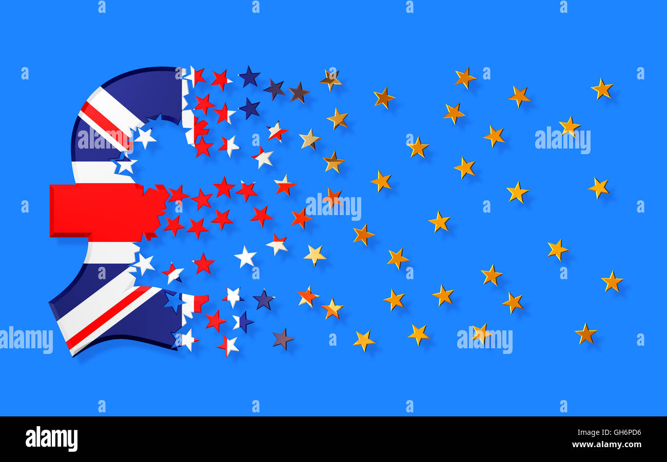 Pound Sterling Sign Falling Apart To Gold Stars. 3D Illustration. Stock Photo