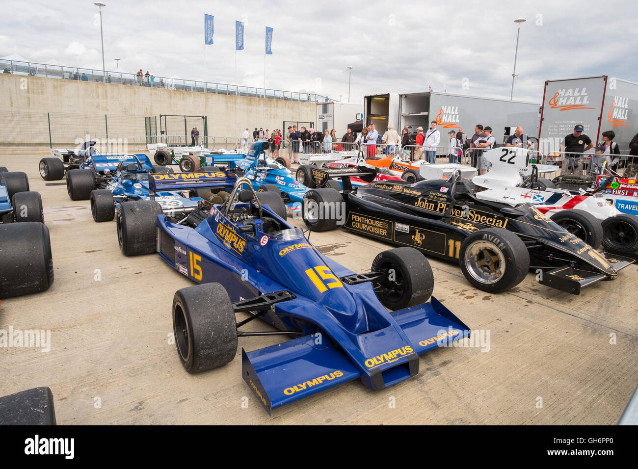 Formula One cars on display at 2016 Silverstone Classic event, England, UK Stock Photo
