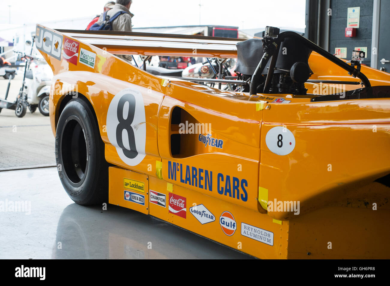 Andrew Newall's McLaren M8F CAN-AM sports car at 2016 Silverstone Classic event, England, UK Stock Photo