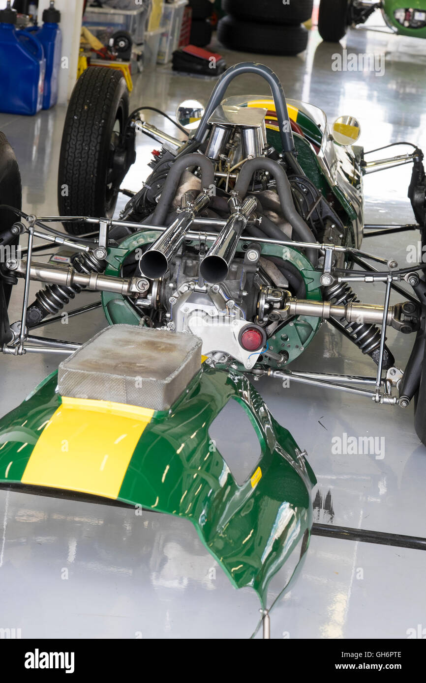 1960's Lotus 25 racing car in the pits during the 2016 Silverstone Classic event, UK Stock Photo