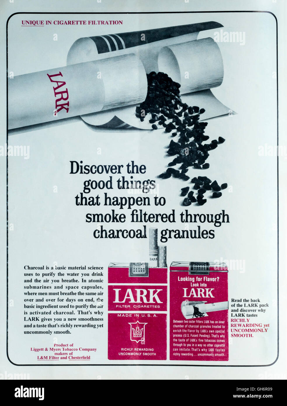 1960s magazine advertisement advertising Lark cigarettes. Stock Photo