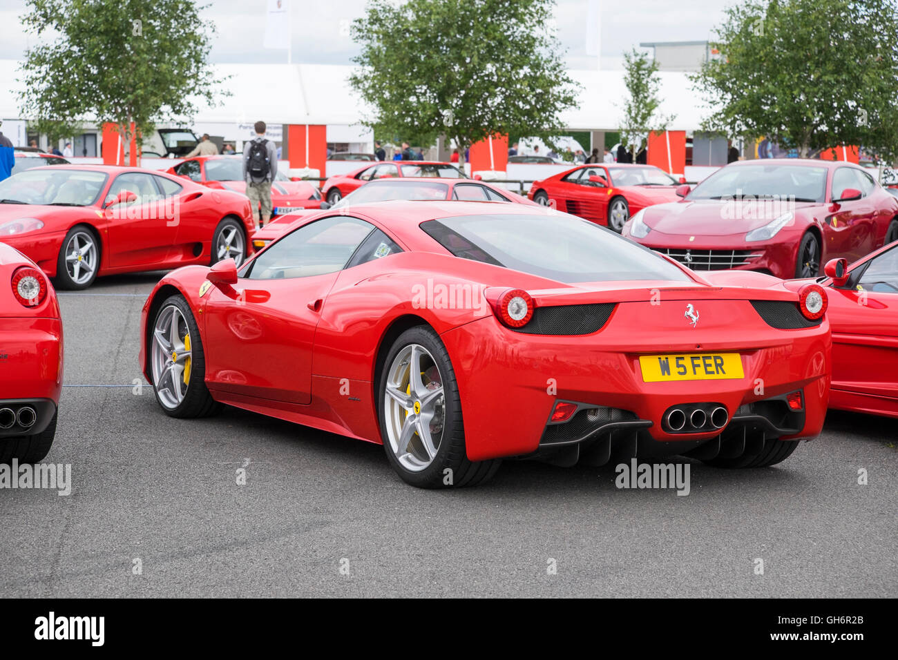 Ferrari sports cars lined up at the Silverstone Classic car event 2016, UK Stock Photo