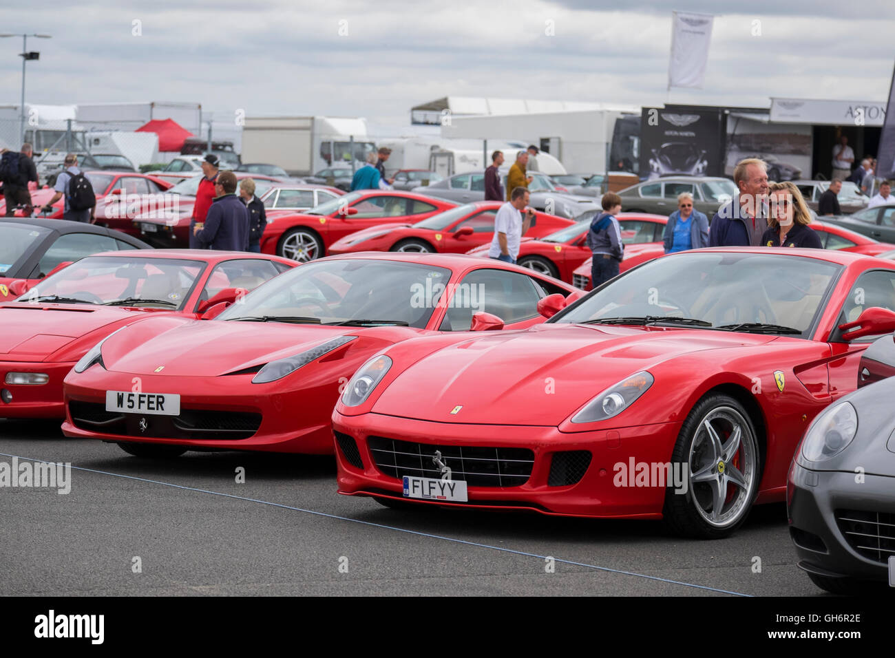 Ferrari sports cars lined up at the Silverstone Classic car event 2016, UK Stock Photo