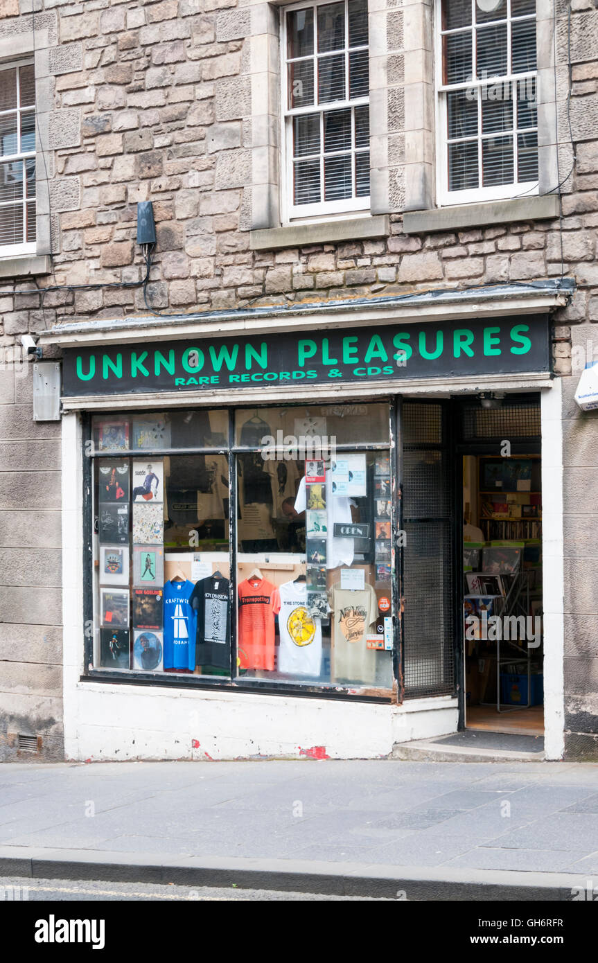 Unknown Pleasures Rare records & CDs, independent record shop in Edinburgh. Stock Photo