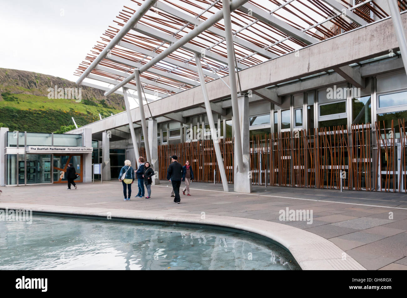 The Scottish Parliament building in Edinburgh with Salisbury Crags in background. Stock Photo