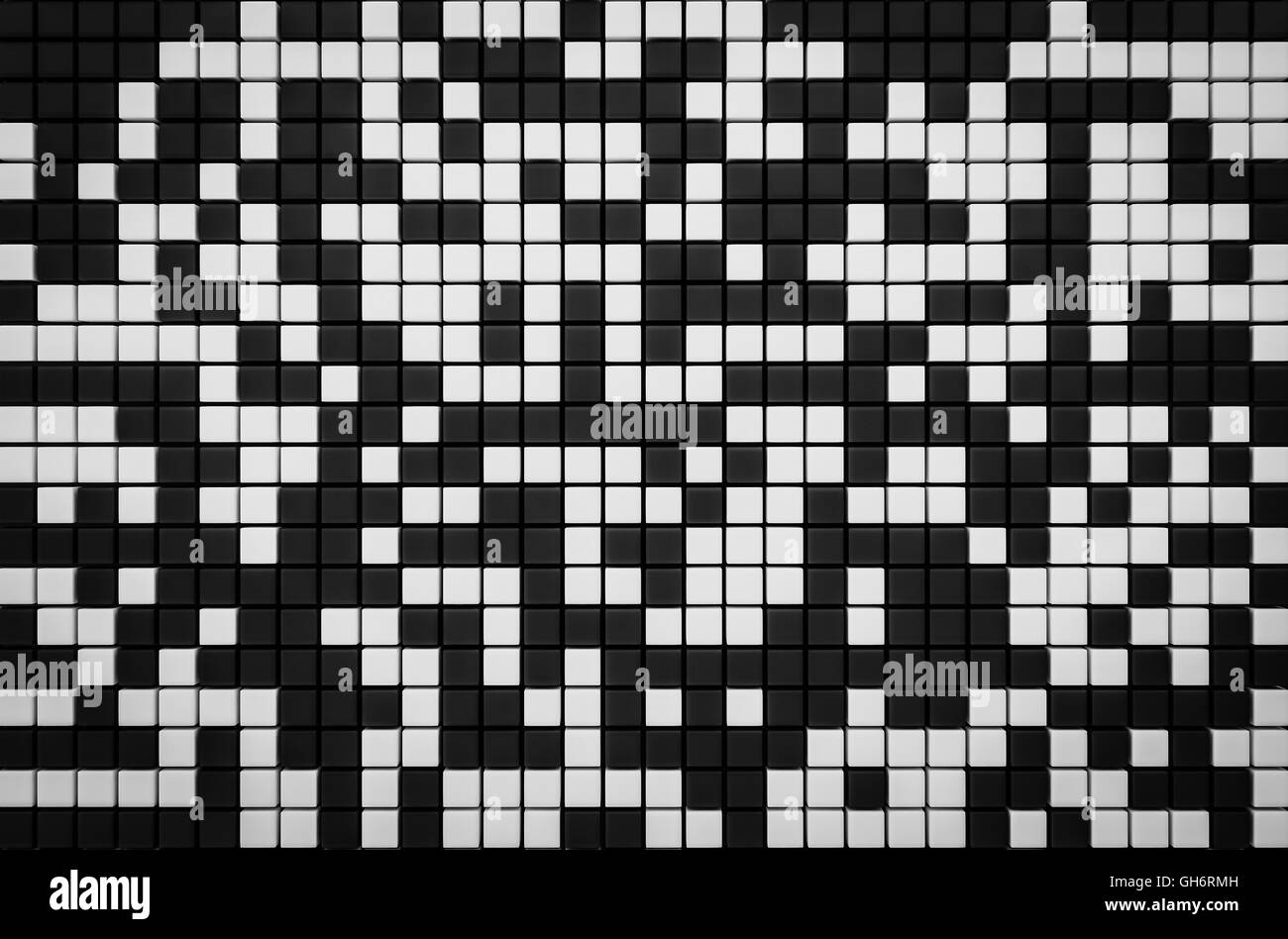 pixel black and white grid background 3d render with copy space Stock
