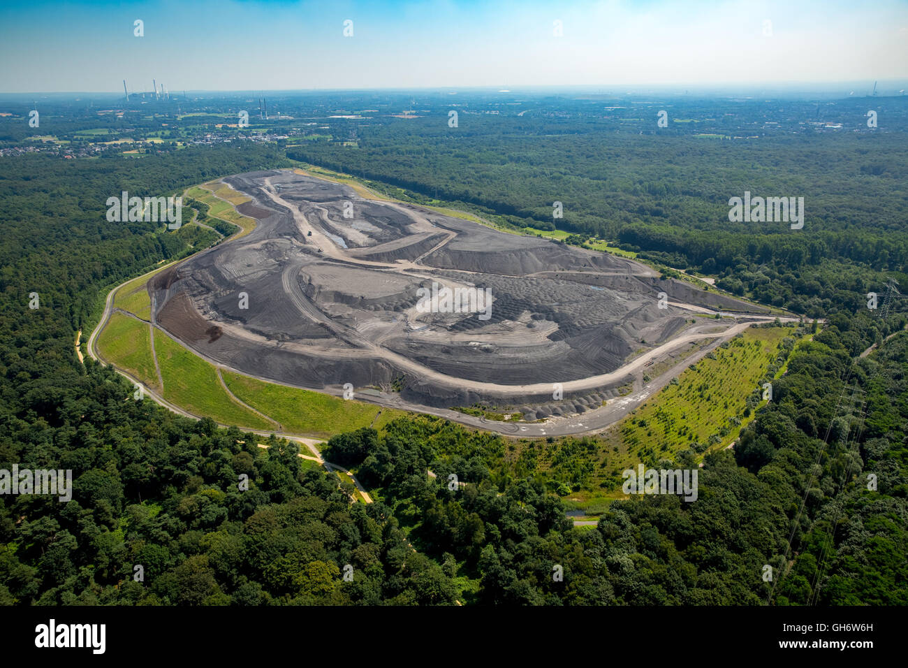 Aerial view, stockpile Schöttel Heath is a mining waste dump in the