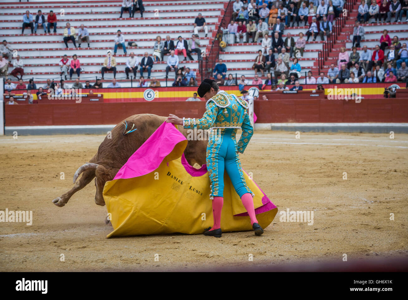 Jaen, SPAIN - October 17, 2008: The Spanish Bullfighter Daniel Luque bullfighting with the crutch in the Bullring of Jaen, Spain Stock Photo