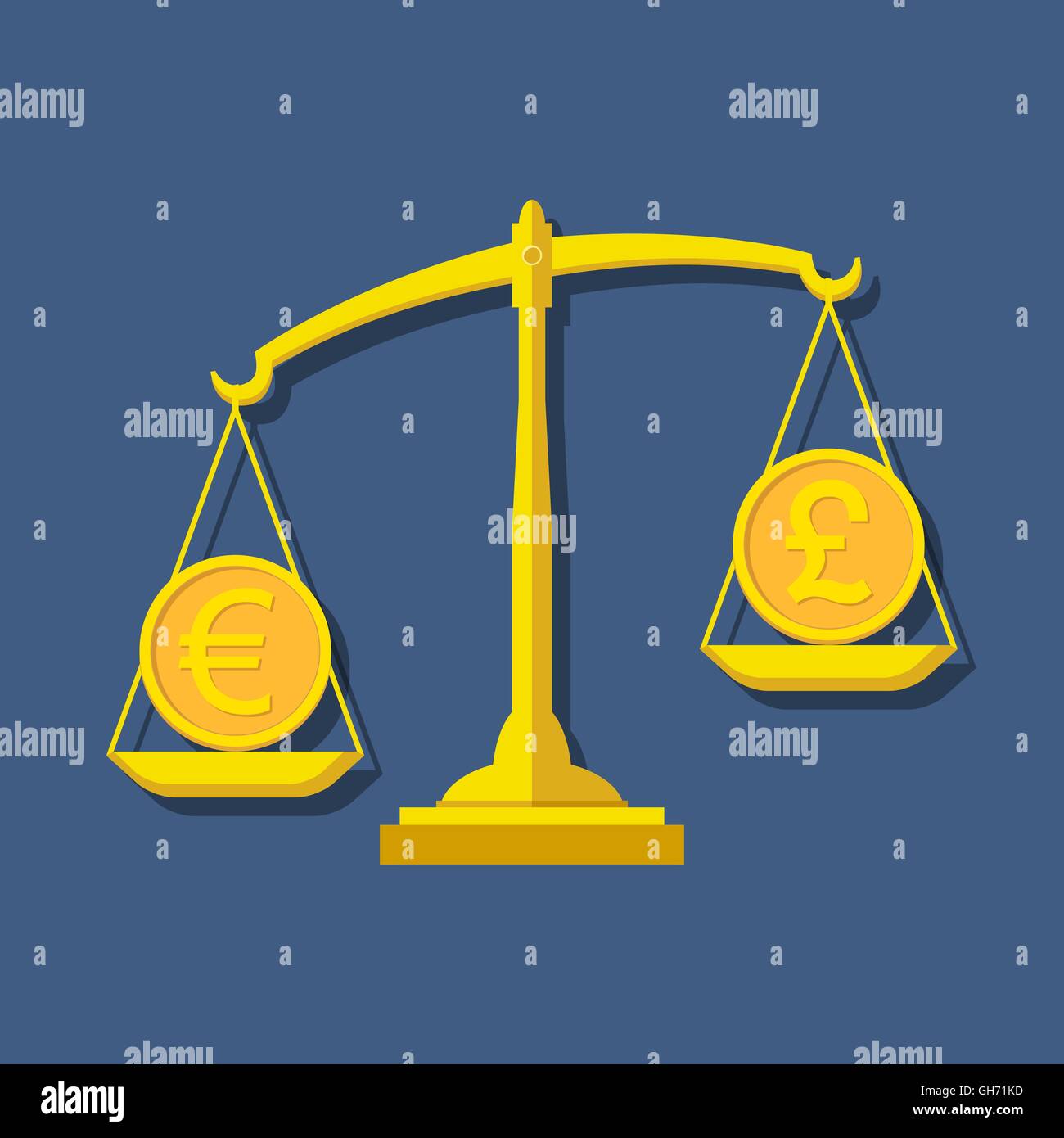 Scales with Euro and Pound Sterling symbols. Foreign exchange forex concept. Vector illustration. Stock Vector