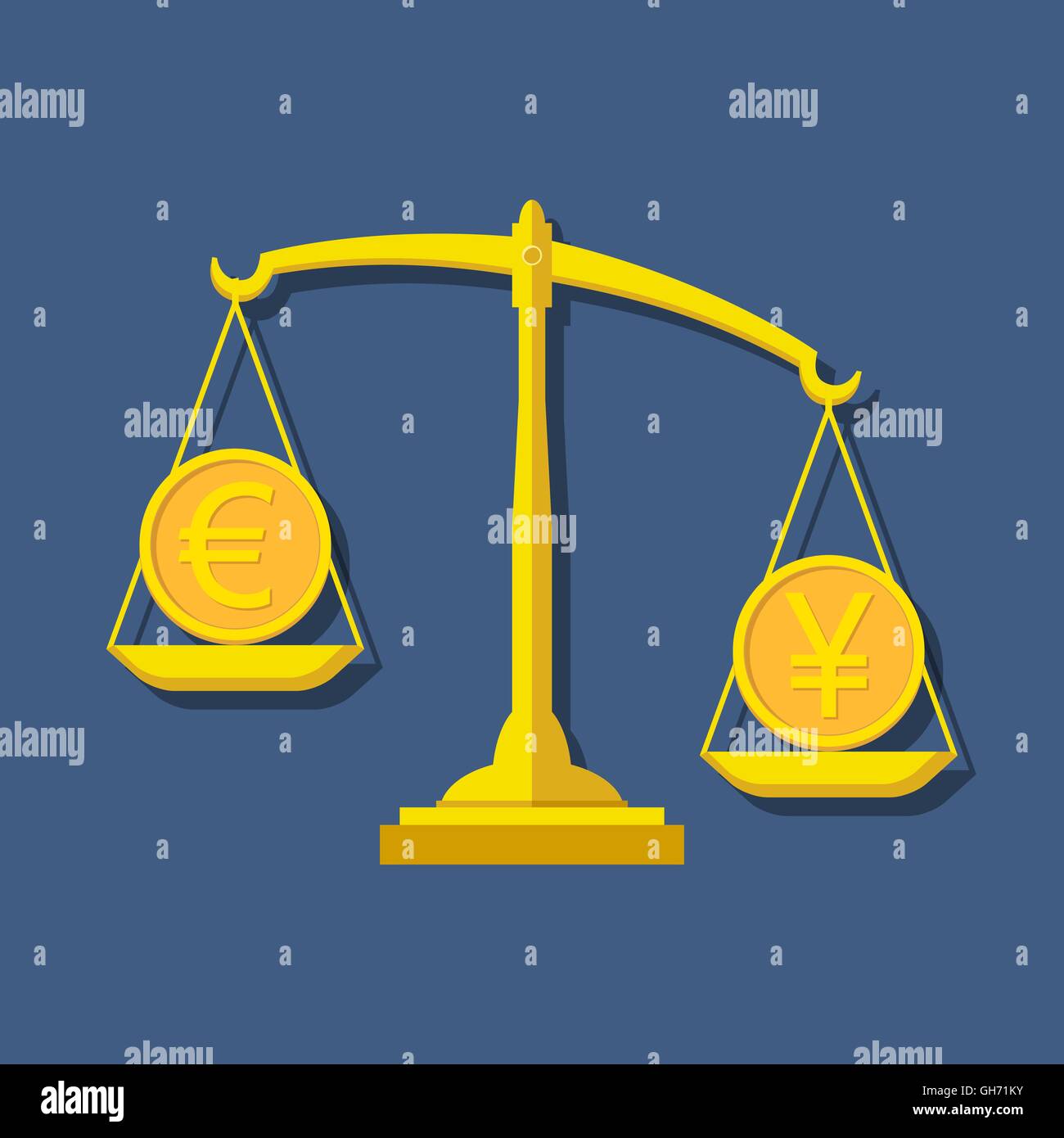 Scales with Euro and Yen (Yuan) symbols. Foreign exchange forex concept. Vector illustration. Stock Vector