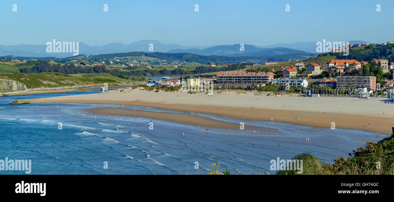 Beach of La Concha and Bay of Biscay sea in Suances, Cantabria, Spain