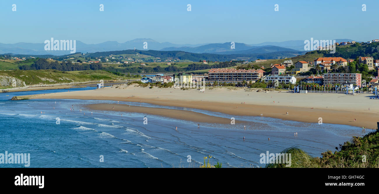 Beach of La Concha and Bay of Biscay sea in Suances, Cantabria, Spain. Stock Photo