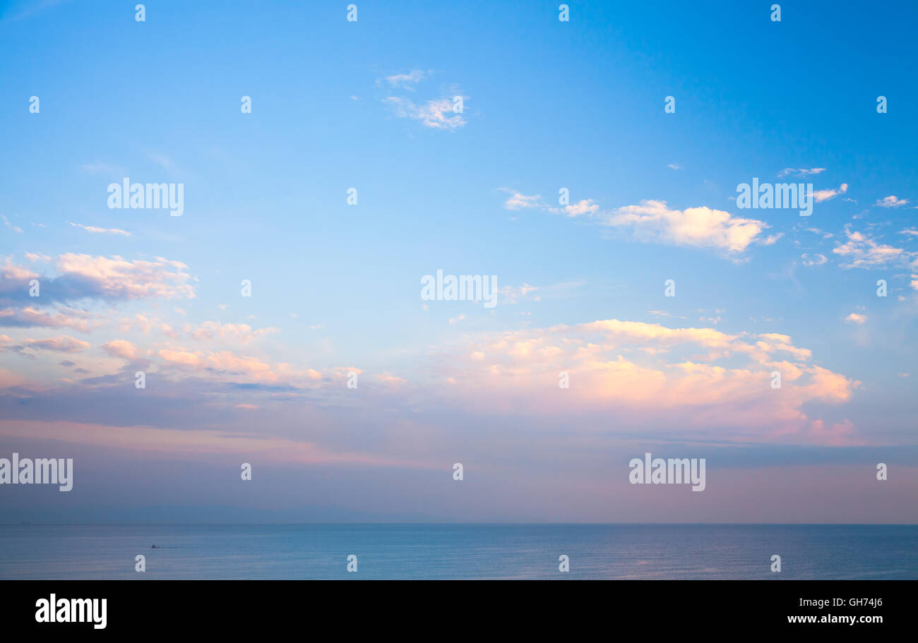 Blue cloudy sky at evening. Background photo texture Stock Photo