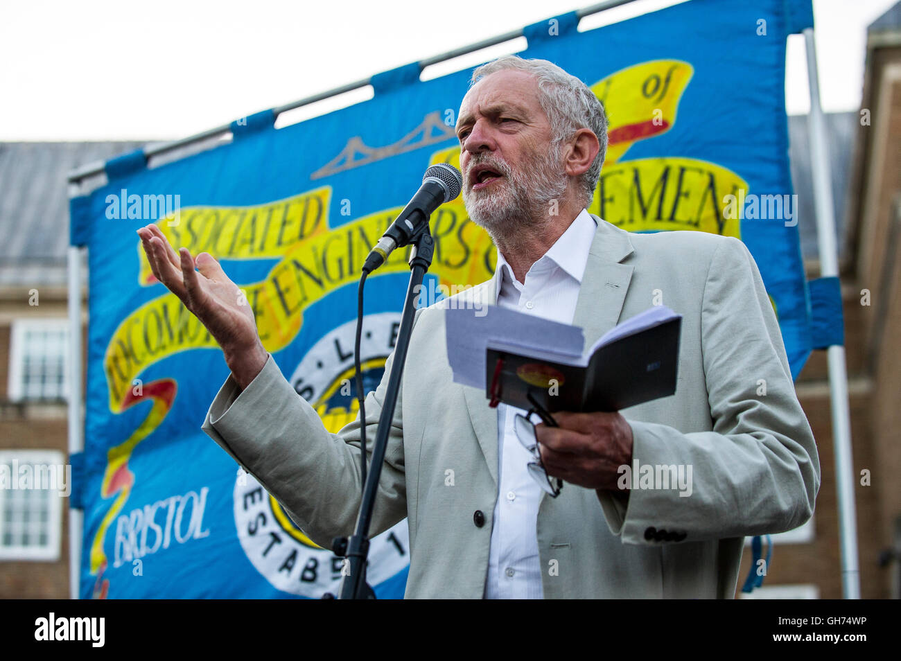 Labour Party leader Jeremy Corbyn addresses his supporters in Bristol ...