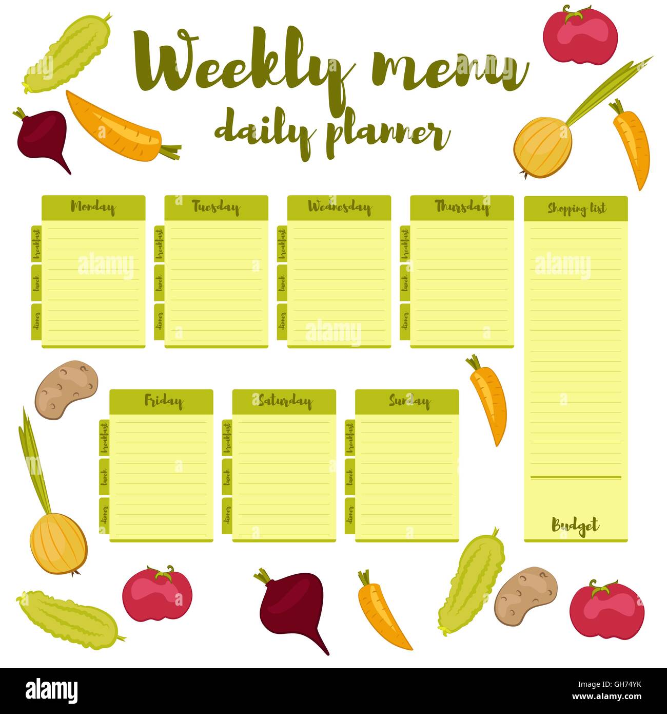 weekly-menu-green-daily-planner-stock-vector-image-art-alamy