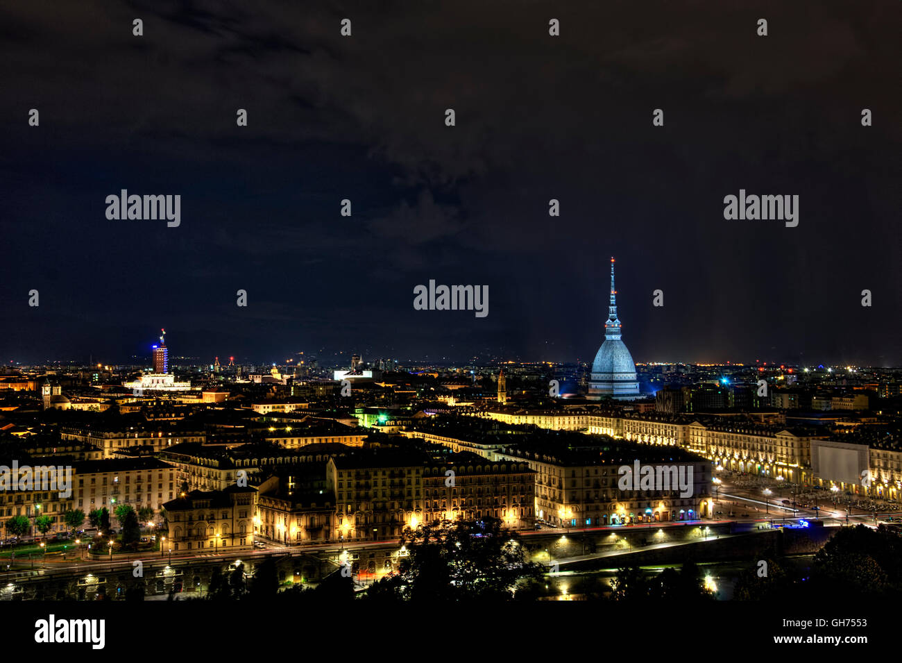 Turin seen from the hill by nigth Stock Photo