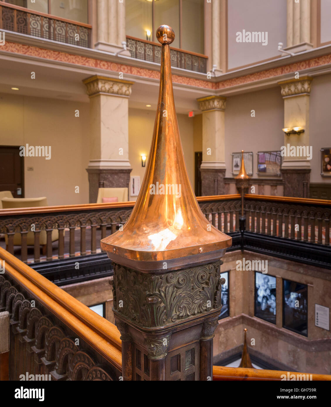 Copper finial on the grand staircase of the 1886 Northwestern Mutual Life Insurance Company Home Office building in Milwaukee, W Stock Photo