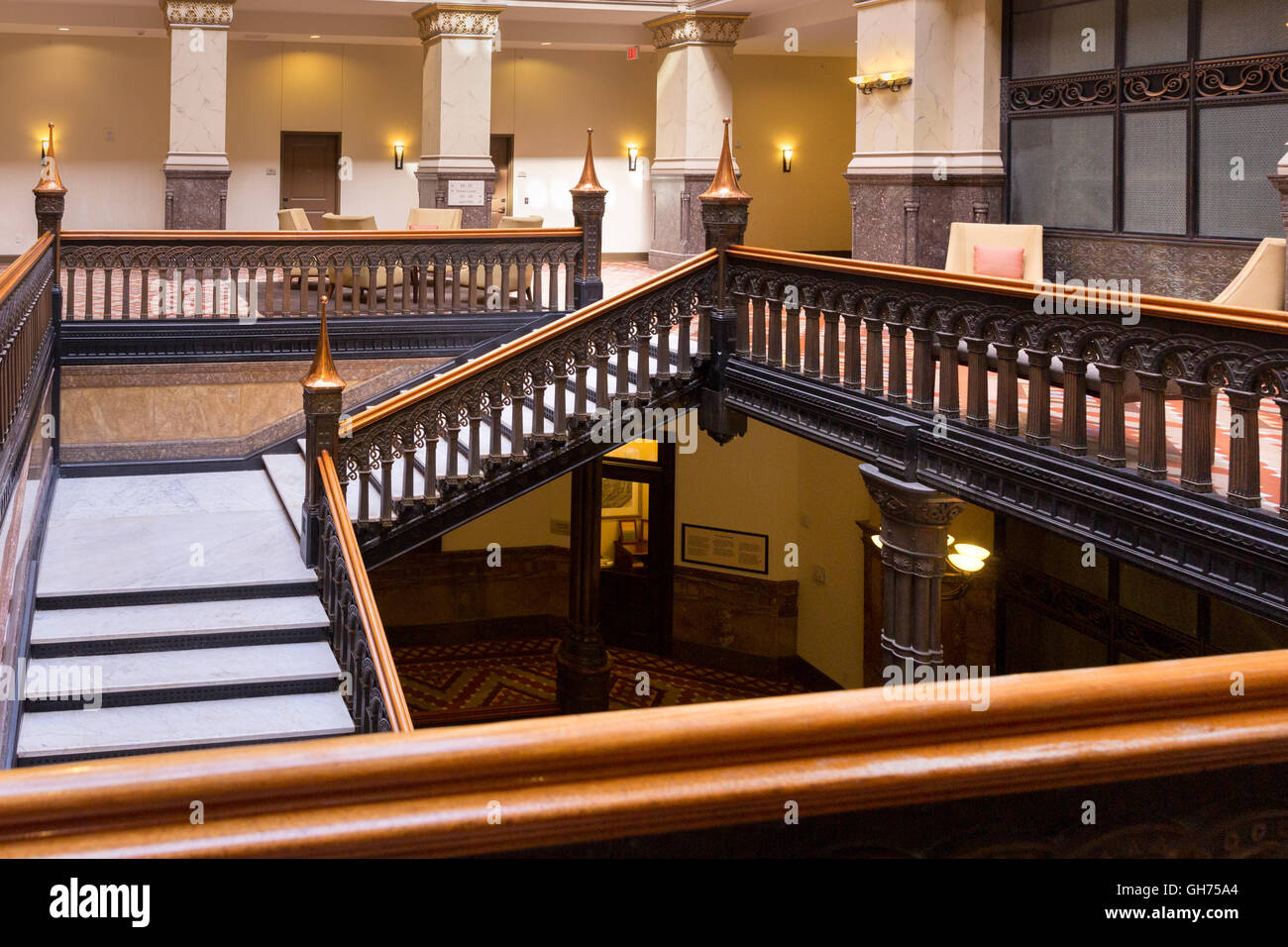 Staircase inside the 1886 Northwestern Mutual Life Insurance Company Home Office building in Milwaukee, Wisconsin. Stock Photo