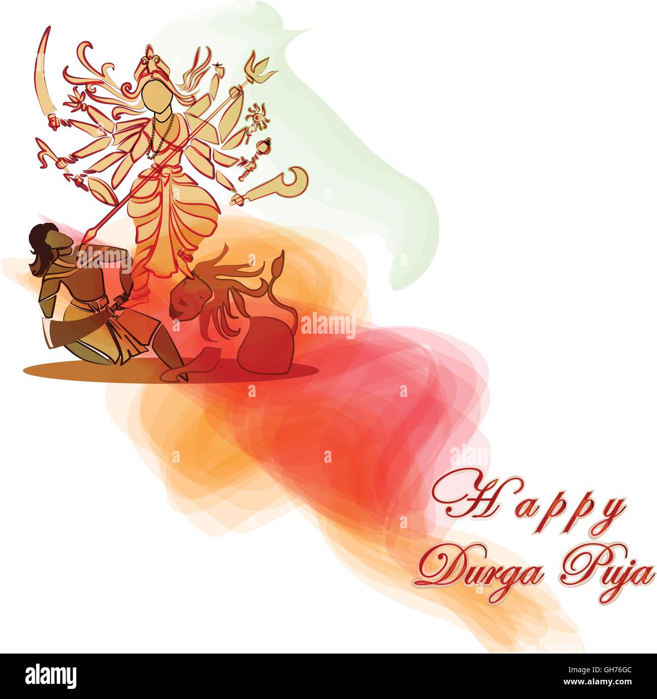 Durga Hindu goddess with Asura in celebration of Durga puja, Dessehra,Nevaratri.Vector. Eps10. Stock Vector