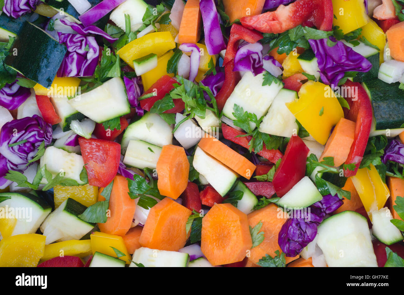 closeup to colorful chopped vegetables Stock Photo