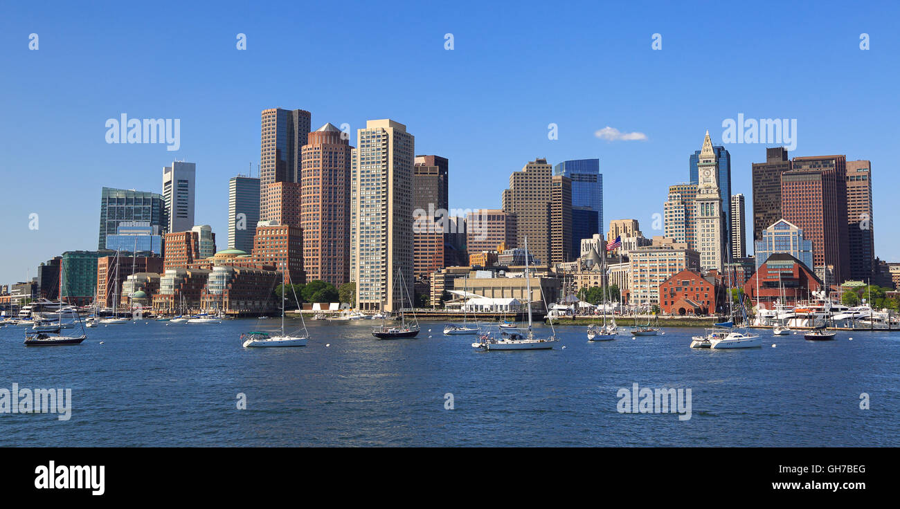 Boston skyline and harbor, USA Stock Photo