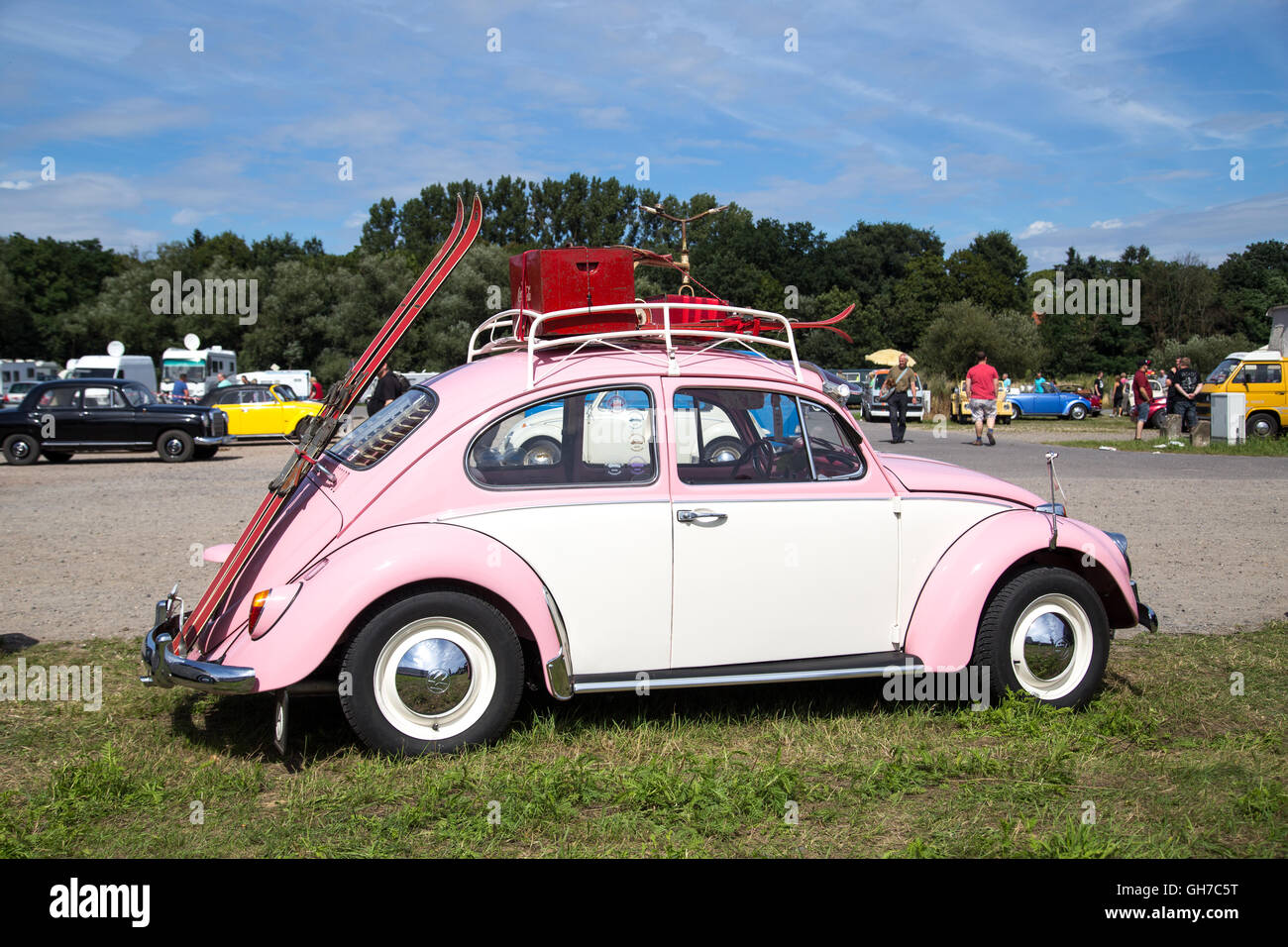 Celle, Germany - August 7, 2016: A pink Volkswagen Kaefer at the annual Kaefer Meeting Stock Photo