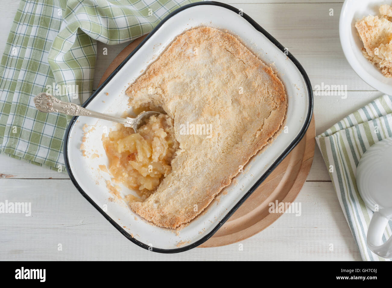 Home made apple crumble or apple cobbler top down view Stock Photo