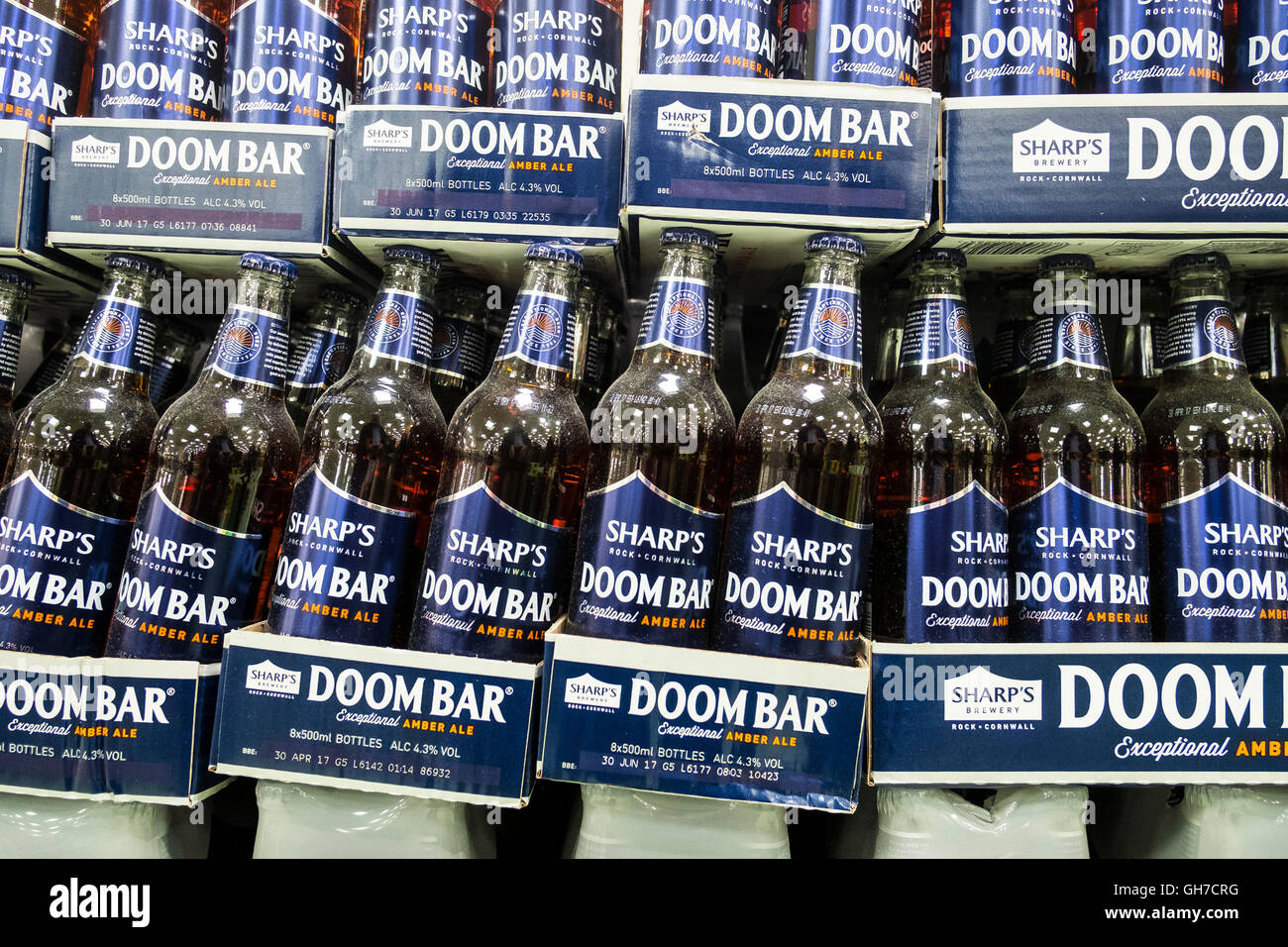 A display of bottles of Doom Bar beer in a supermarket. Stock Photo
