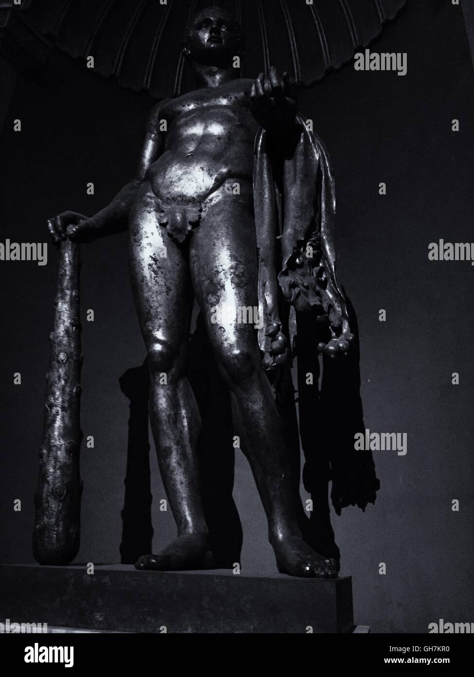 Vatican Museum, Rome, Italy, The bronze gilded cult statue of Hercules of the Theatre of Pompey in the Round Room, Sala Rotonda. Stock Photo