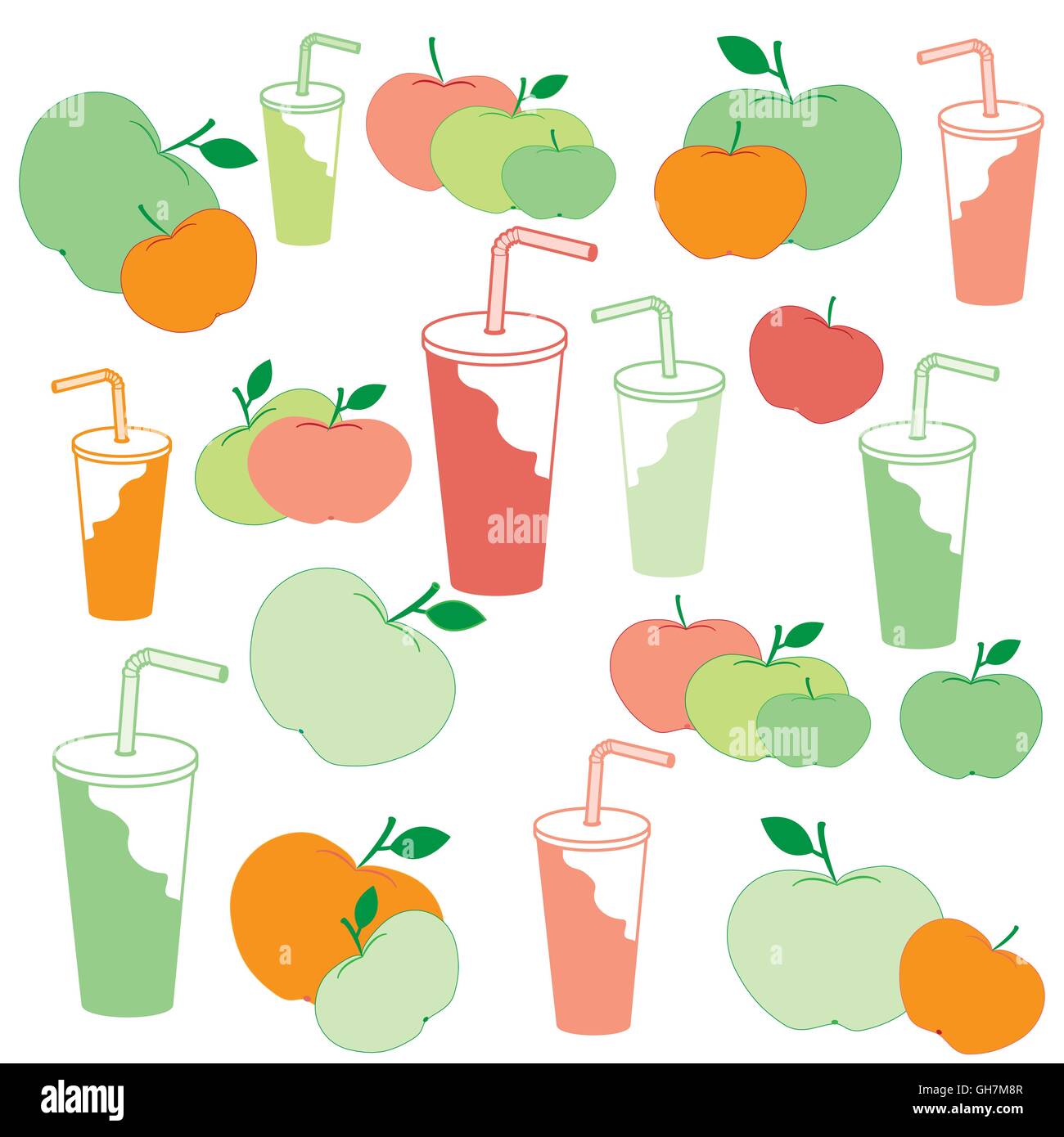 Nice picture of apples and apple juice rich in vitamin C on a white