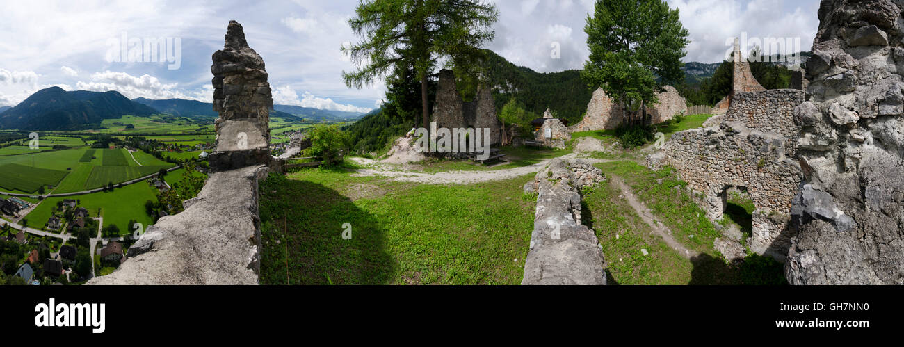 Wörschach: Wolkenstein Castle , overlooking Wörschach and the Ennstal, Austria, Steiermark, Styria, Dachstein-Tauern-Region Stock Photo