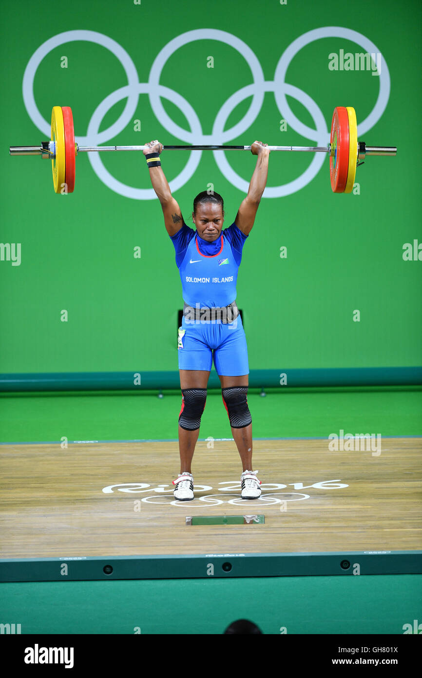 Rio de Janeiro, Brazil. 8th Aug, 2016. Tia-Clair Toomey of Australia  competes during the Women's 58kg Group B category of the Rio 2016 Olympic  Games Weightlifting events at the Riocentro in Rio