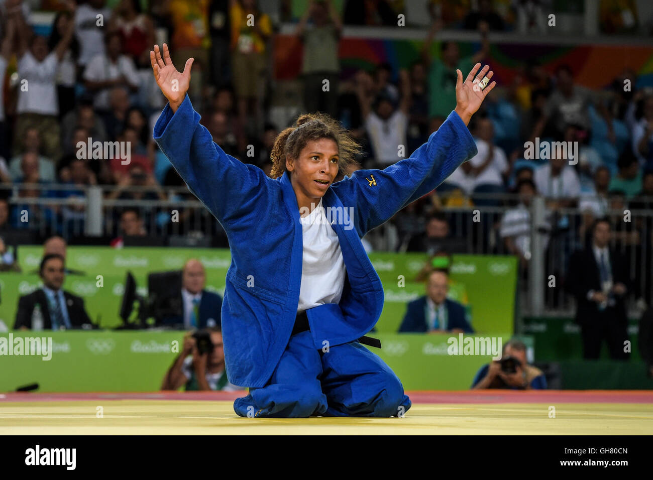 RIO DE JANEIRO, RJ - 08.08.2016: OLYMPICS 2016 JUDO - Sumiya Dorjsuren Mongolia (MGL) and Rafaela Silva of Brazil (BRA) in the gold dispute Judo up to 57 kg female Rio Olympics 2016 held in Carioca Arena 2. NOT AVAILABLE FOR LICENSING IN CHINA (Photo: Celso Pupo/Fotoarena) Stock Photo