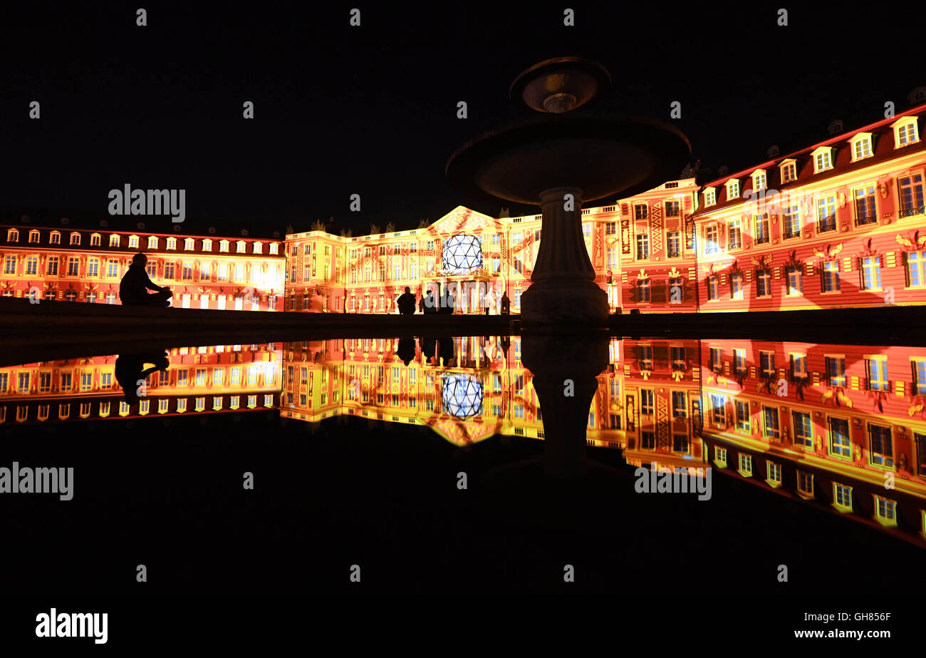 Karlsruhe, Germany. 08th Aug, 2016. The light show takes place at