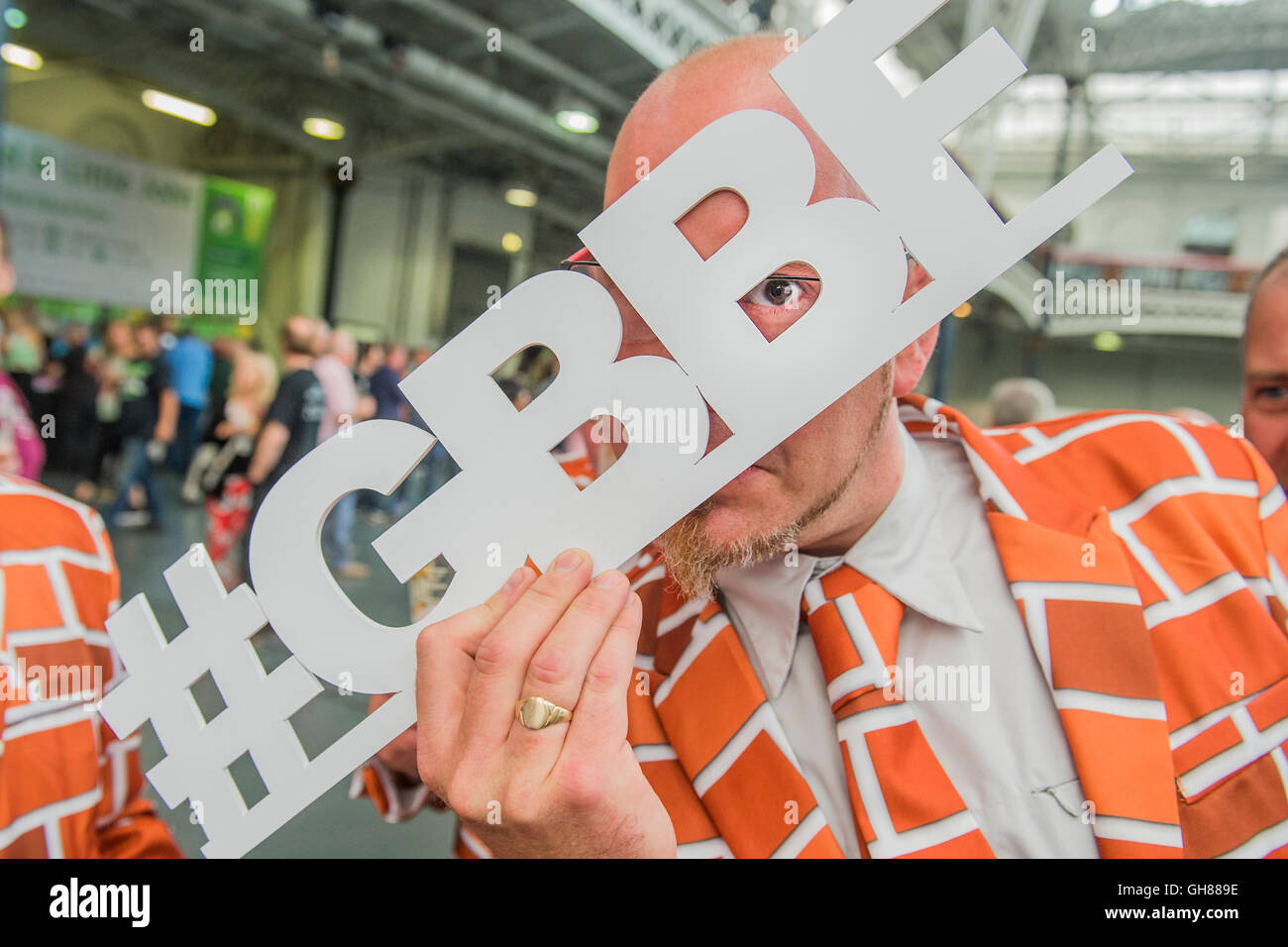 London, UK. 9th August, 2016. The Great British Beer Festival organised by the Campaign for Real Ale (CAMRA) offers visitors over 900 real ales, ciders, perries and international beers at Olympia. Credit:  Guy Bell/Alamy Live News Stock Photo