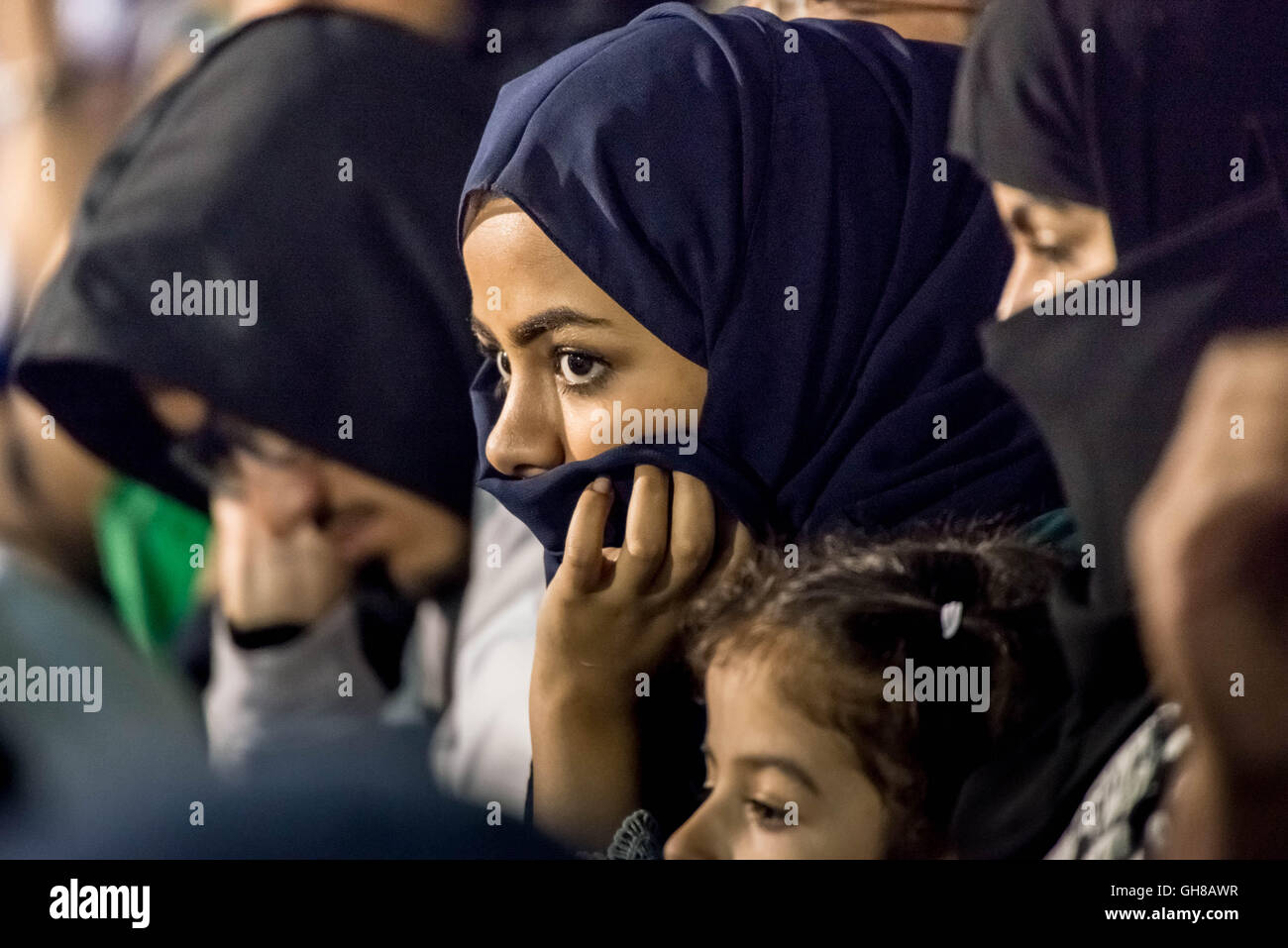 London, UK. 8th August, 2016. Saudis and other middle-eastern fans watch teams Al-Ahli vs Al-Hilal during the Saudi Super Cup match finals at Craven Cottage, Fulham Football Club Credit:  Guy Corbishley/Alamy Live News Stock Photo