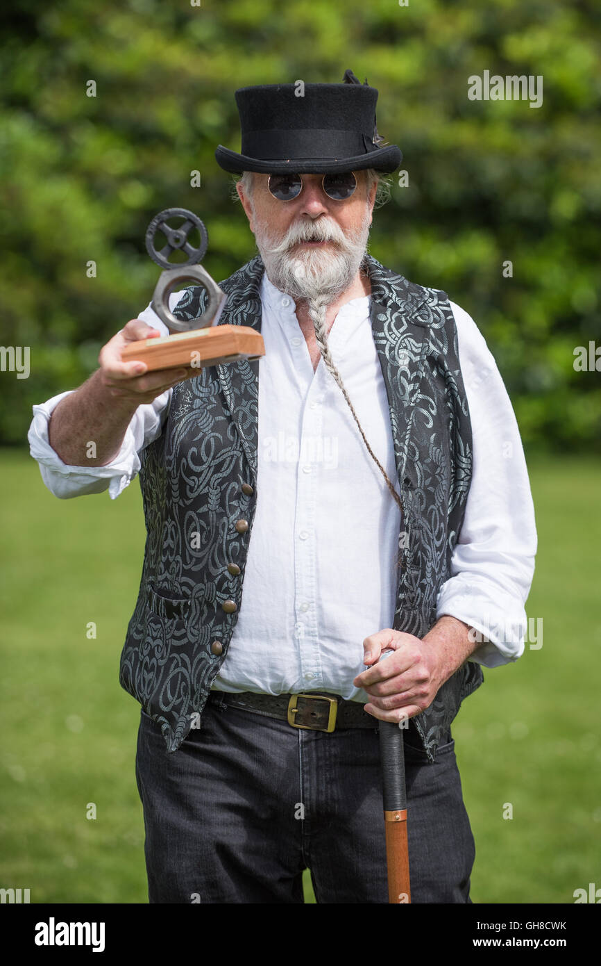 winner of facial hair competition at Papplewicks pumping stations steam punk event Stock Photo