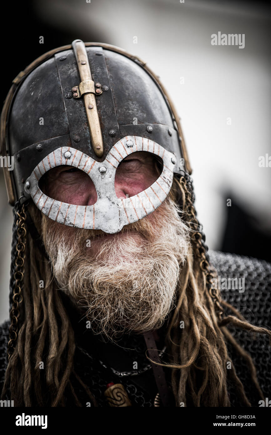 Seasoned Viking warrior waring helmet Stock Photo Alamy