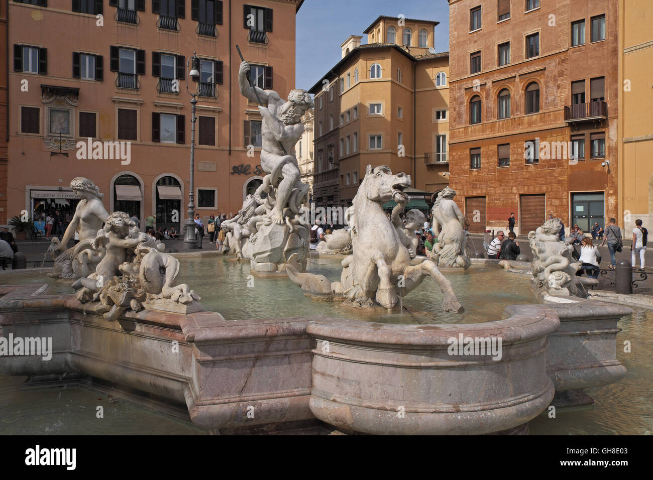 Fontana Nettuno (Neptune Fountain), Piazza Navona, Rome, Italy. Stock Photo