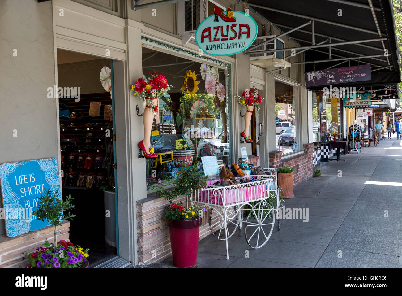 Row of shops in Calistoga in Napa Valley. California. Stock Photo