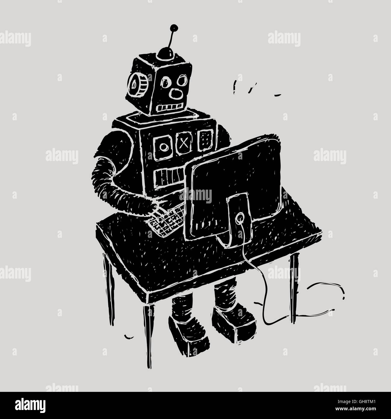 Robot Using Old Computer The robot uses a computer Stock Vector Image & Art - Alamy
