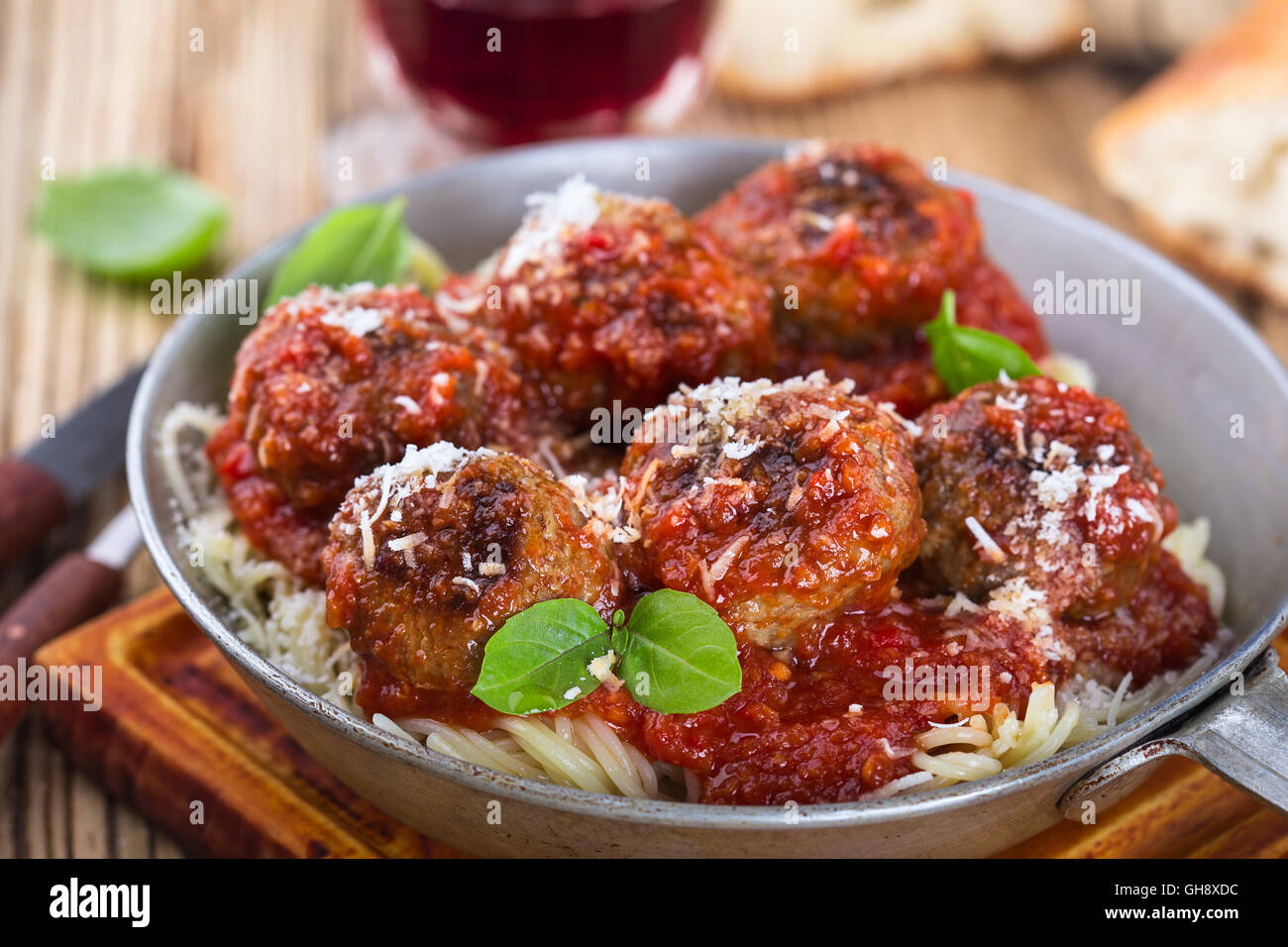 Homemade meatball made with ground beef and marinara sauce with Italian