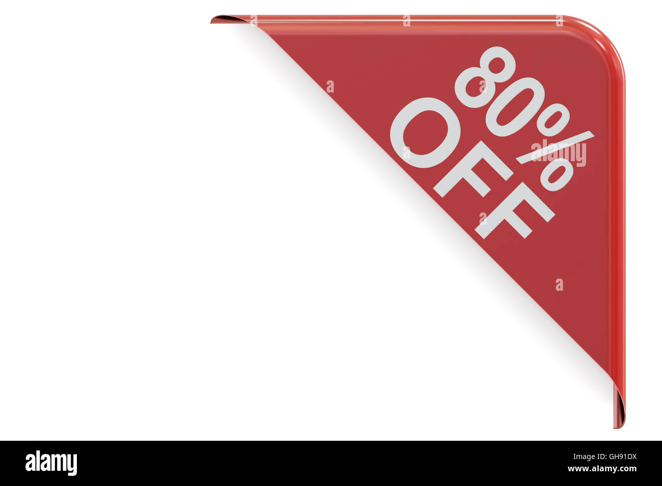sale and discount concept, 80% off red corner. 3D rendering isolated on white background Stock Photo