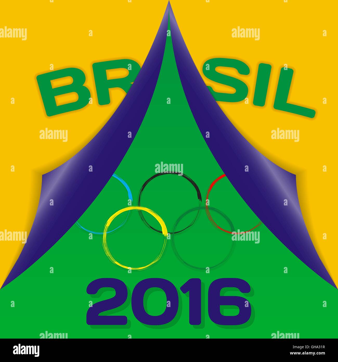 Colors of flag Brazil and sign of Olympics with inscription in P Stock ...