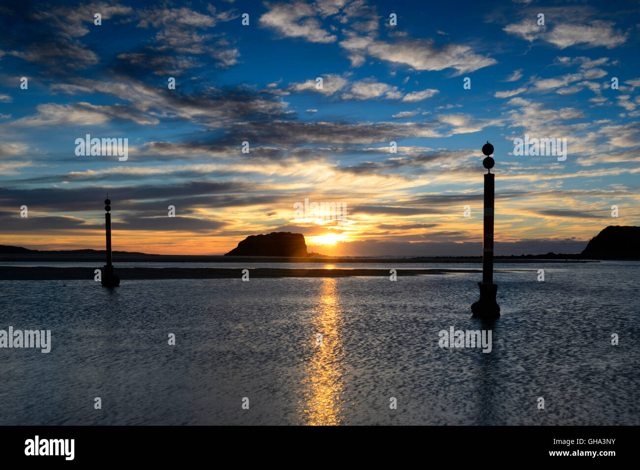 Sunrise over Stack Island, Minnamurra, Illawarra Coast, New South Wales, NSW, Australia Stock Photo