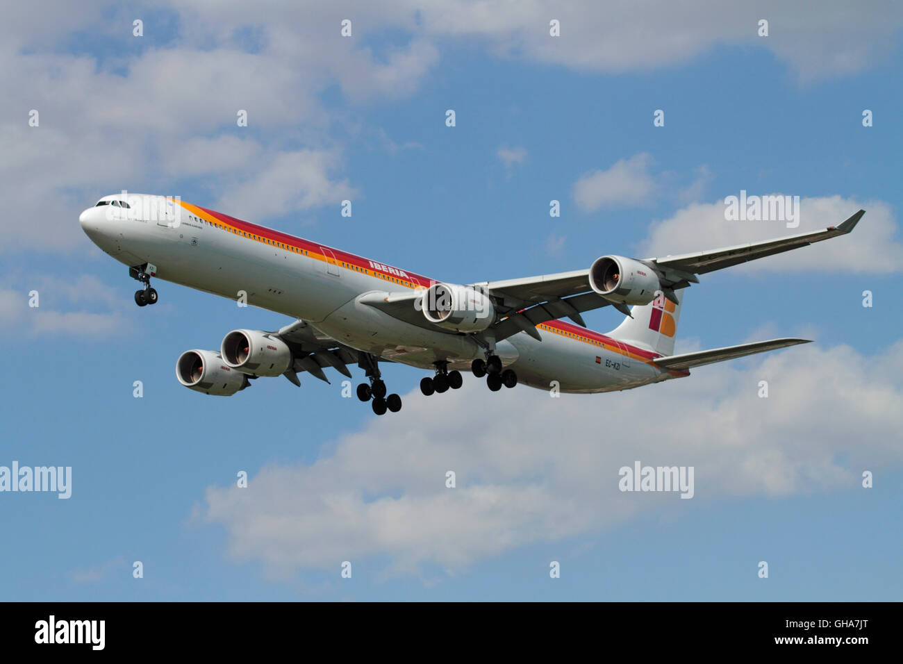 Iberia Airbus A340-600 four-engine long-haul airliner on approach Stock Photo