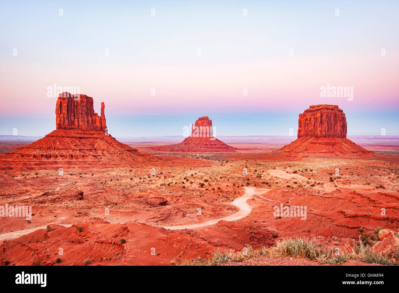 Merrick Butte and the Mitten Buttes, Monument Valley, Arizona, USA Stock Photo