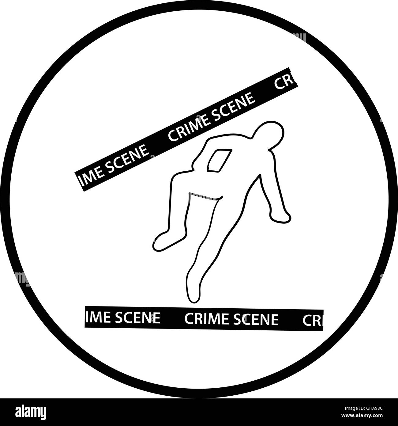 Crime scene icon. Thin circle design. Vector illustration. Stock Vector