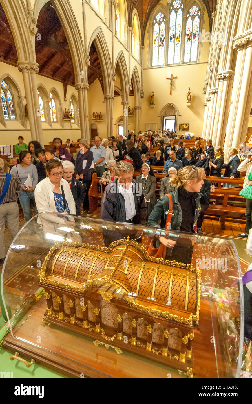 A casket containing relics of the 19th century Carmelite nun, St Therese of Lisieux, in Portsmouth Stock Photo